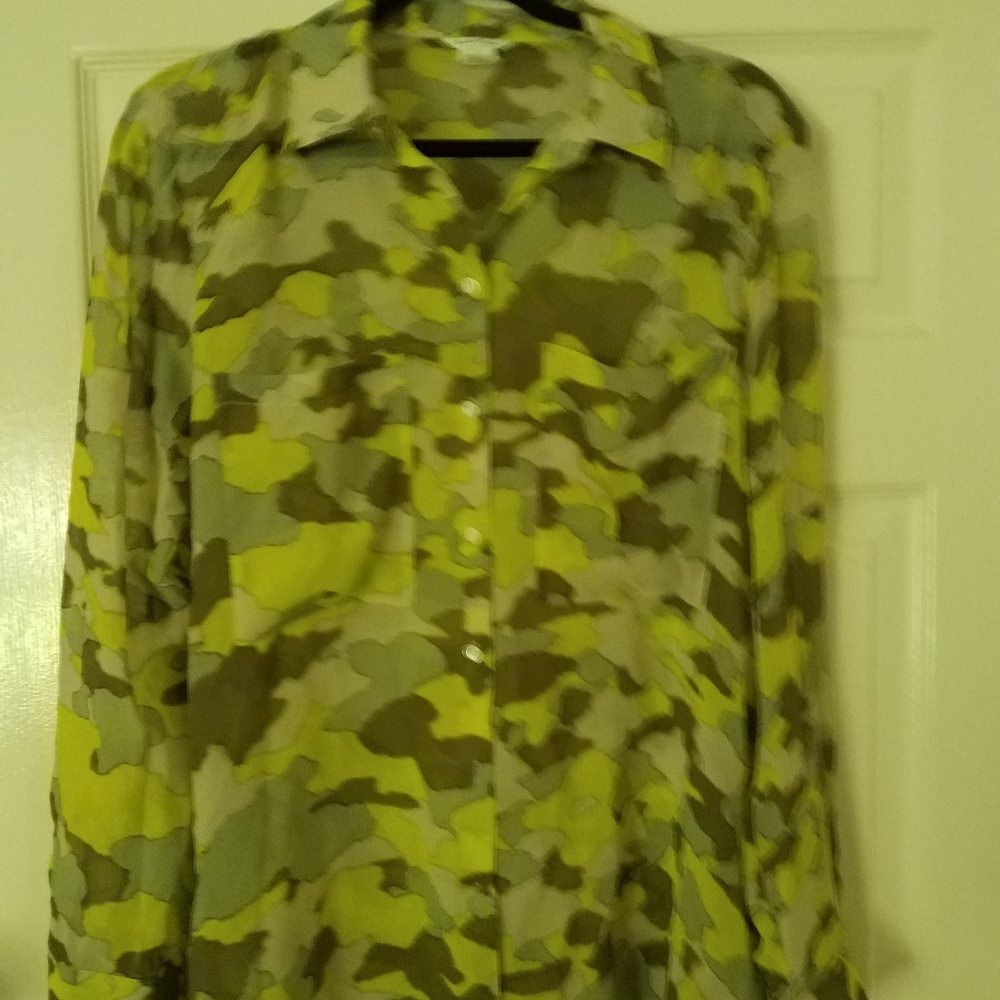 Club Monaco Semi Sheer Green Camouflage Buttondown